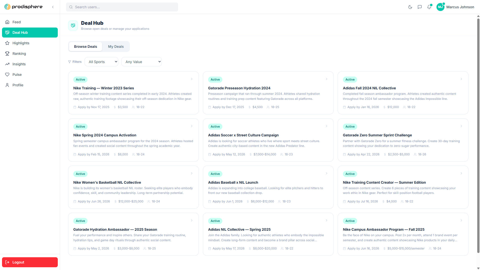 Deal Hub listings
